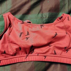 Lesko Sports Bra, 6, Red with Black Bird Print